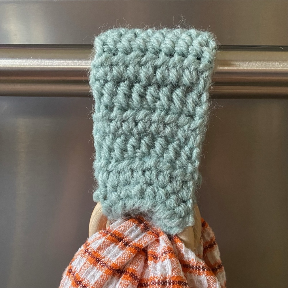 Two Ring Crochet Kitchen Towel Hanger - Blue Green
